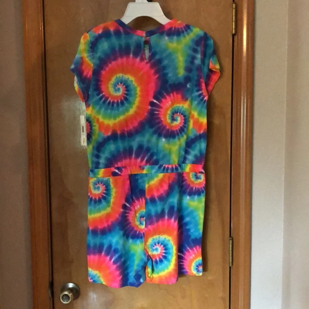 Hurley size 16 Tie Dye multi color rainbow short one piece jumpsuit romper